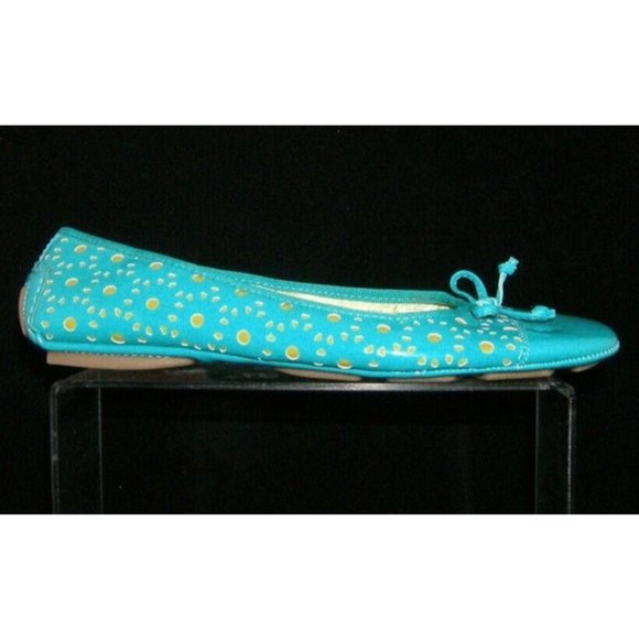 Mootsies Tootsies Allene teal bow round cap toe laser cut ballet flats 7.5M - Picture 6 of 11